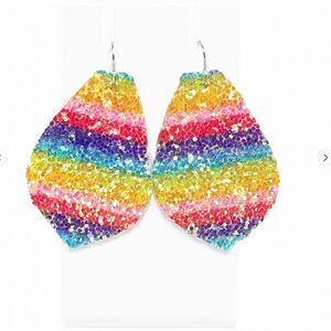 Rainbow Glitter Teardrop Earrings Sparkly Multicolor Statement Dangle Jewelry